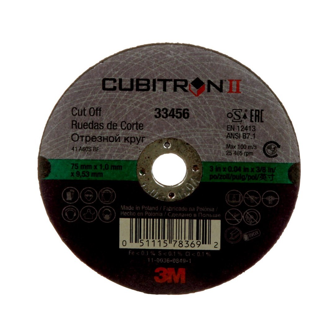 3M Sanding Disc, Cubitron ™ II, Used for Cutting/ Weld Grinding/ Beveling and Back Gouging, Black, Aluminum Oxide, 3 Inch Diameter – 33456