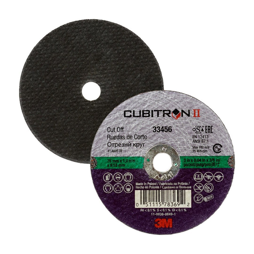 3M Sanding Disc, Cubitron ™ II, Used for Cutting/ Weld Grinding/ Beveling and Back Gouging, Black, Aluminum Oxide, 3 Inch Diameter – 33456