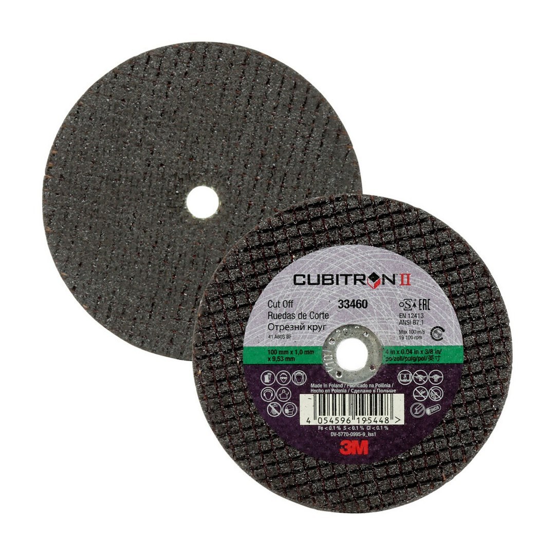 3M Cut Off Wheel, Cubitron™ II, Use to Cut Mild/ Ultra High Strength Steel, 4 Inch Diameter, 0.04 Inch Thickness, 3/8 Inch Arbor Size – 33460