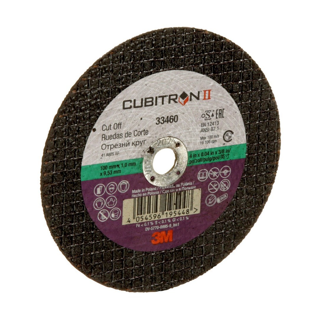 3M Cut Off Wheel, Cubitron™ II, Use to Cut Mild/ Ultra High Strength Steel, 4 Inch Diameter, 0.04 Inch Thickness, 3/8 Inch Arbor Size – 33460