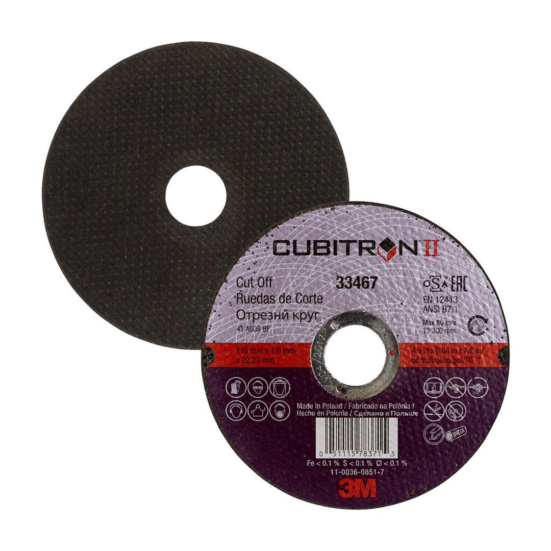 3M Cut Off Wheel, Cubitron™ II, Use to Cut Mild/ Ultra High Strength Steel, 4.5 Inch Diameter, 0.04 Inch Thickness, 7/8 Inch Arbor Size – 33467