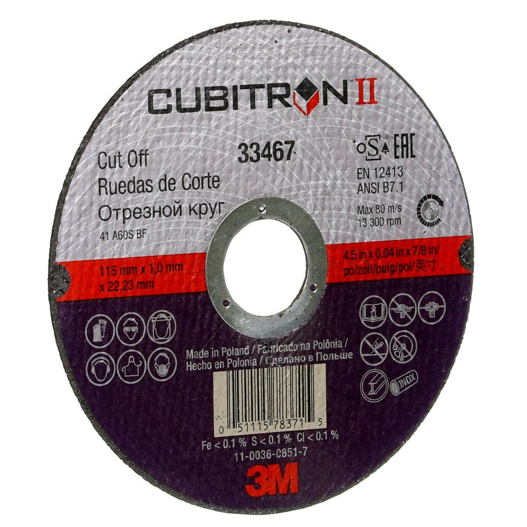 3M Cut Off Wheel, Cubitron™ II, Use to Cut Mild/ Ultra High Strength Steel, 4.5 Inch Diameter, 0.04 Inch Thickness, 7/8 Inch Arbor Size – 33467