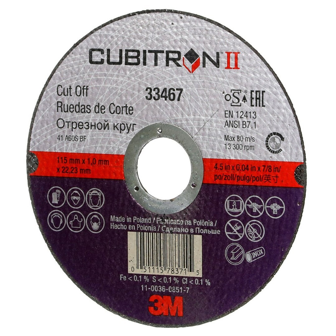 3M Cut Off Wheel, Cubitron™ II, Use to Cut Mild/ Ultra High Strength Steel, 4.5 Inch Diameter, 0.04 Inch Thickness, 7/8 Inch Arbor Size – 33467