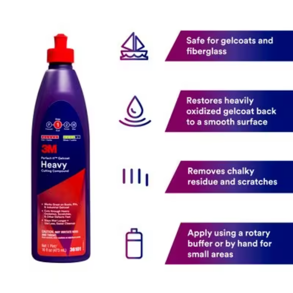 3M Rubbing Compound, Perfect-It™, Used to Remove Swirl Marks/ Minor Scratches and Light Oxidation While Producing a Wet Look Finish on Gelcoat – 36103