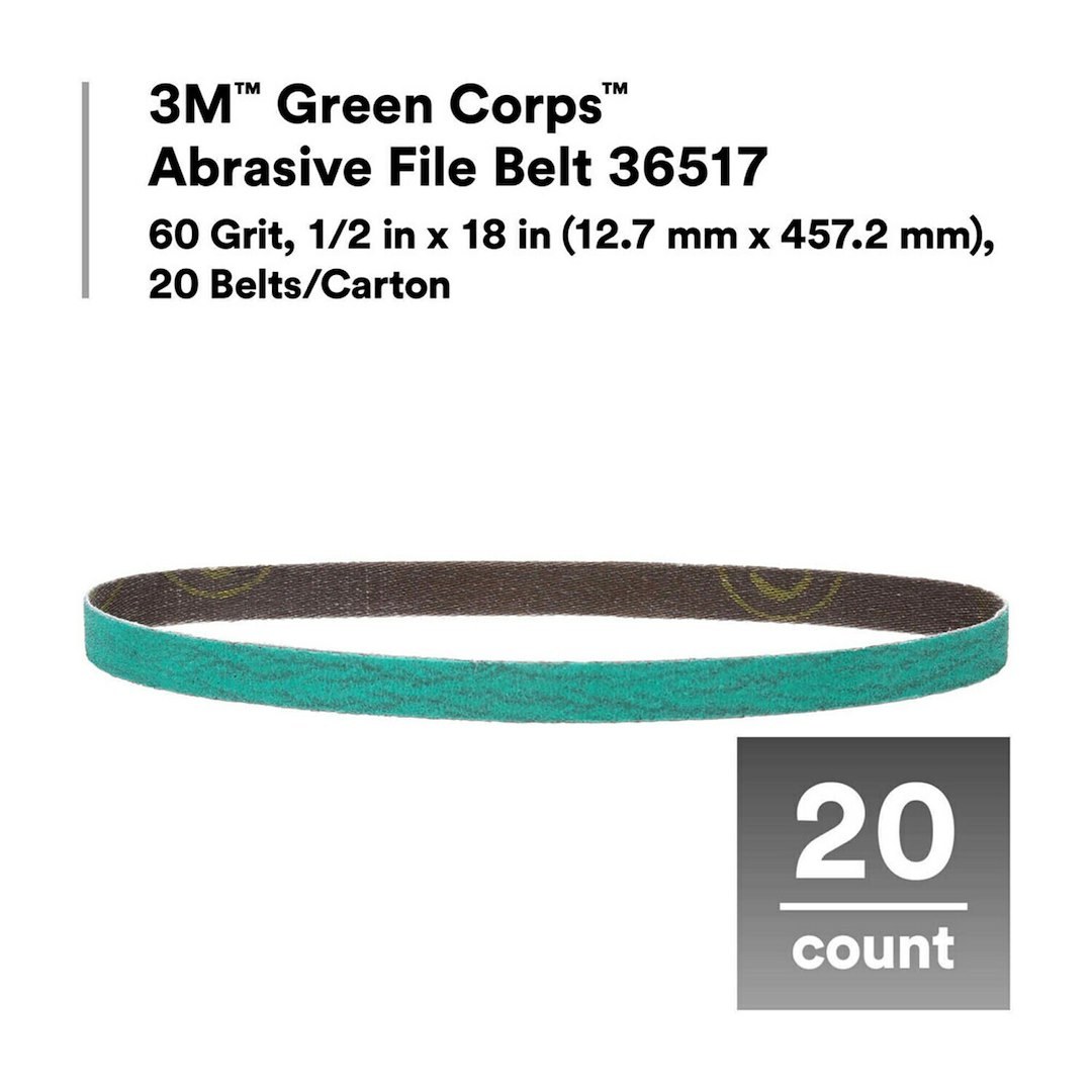 3M Sanding Belt, Green Corps ™, Use with 3M File Belt Sander, 60 Grit, 18 Inch Length X 1/2 Inch Width, Dry Use Only, Ceramic Aluminum Oxide – 36517