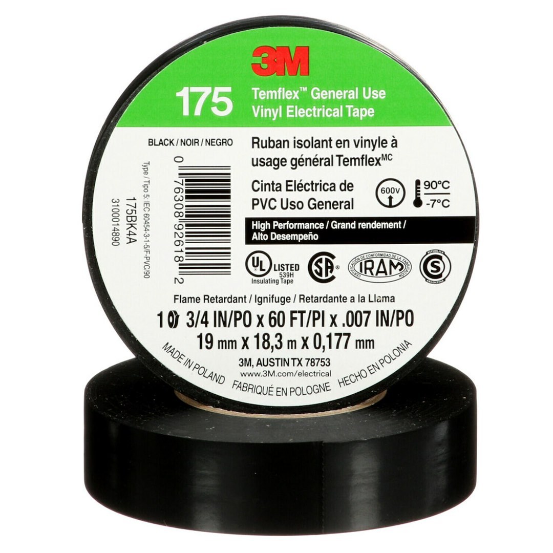 3M Electrical Tape, Temflex ™, Compatible with Rubber and Synthetic Splicing Compounds, Roll, Vinyl Corrosion Protection – 92618