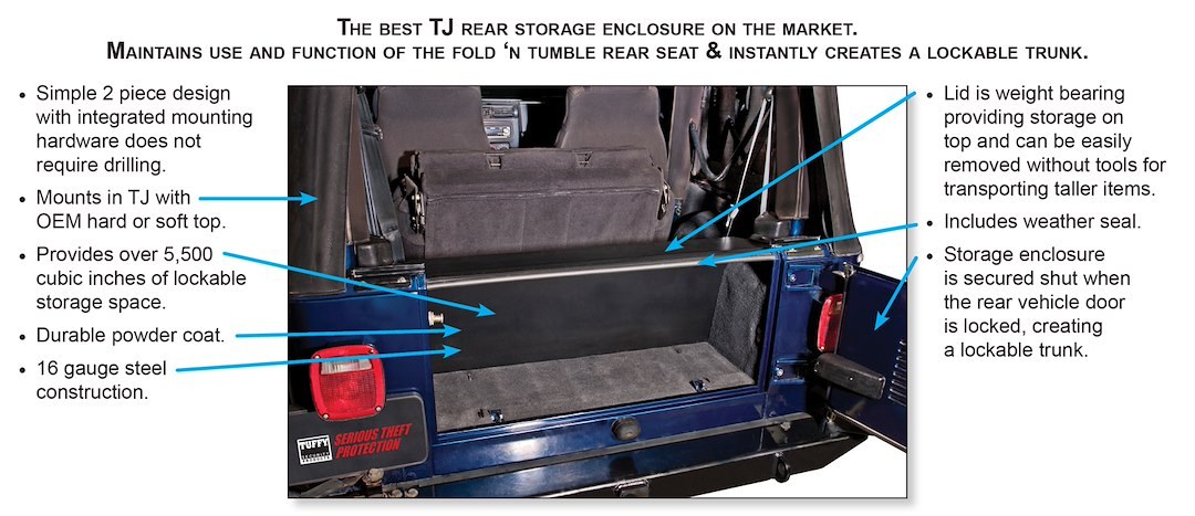 Tuffy Sec Cargo Enclosure, Standard, Use to Provide Over 5500 Cubic Inches of Lockable Storage Space, Behind Rear Seat – 296-01