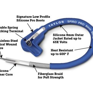 Taylor Cable Ignition Coil Wire, Spiro Pro Repair, 8 Millimeter Diameter, Silicone, Spiral Wound Core, 350 Ohms Per Foot Resistance, Black – 45409