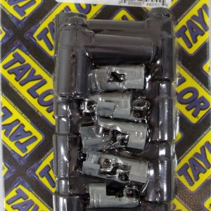 Taylor Cable Spark Plug Boot, 90 Degree, 8 Millimeter Wire Size, With Terminal, Black Silicone, Set of 9 – 46055