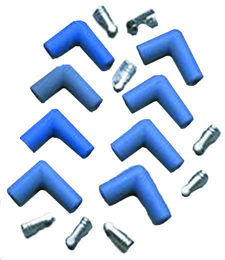 Taylor Cable Spark Plug Boot, 90 Degree, 8 Millimeter Wire Size, With Terminal, Blue Silicone, Set of 8 – 46061