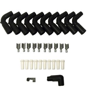 Taylor Cable Spark Plug Boot, 8 Millimeter Wire Size, With Terminal, Black Silicone, Set of 10 – 46067