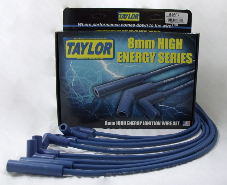 Taylor Cable Spark Plug Wire Set, High Energy Custom, Pre Assembled, Blue, 8 Millimeter Diameter, Silicone, Resistor Core – 64603