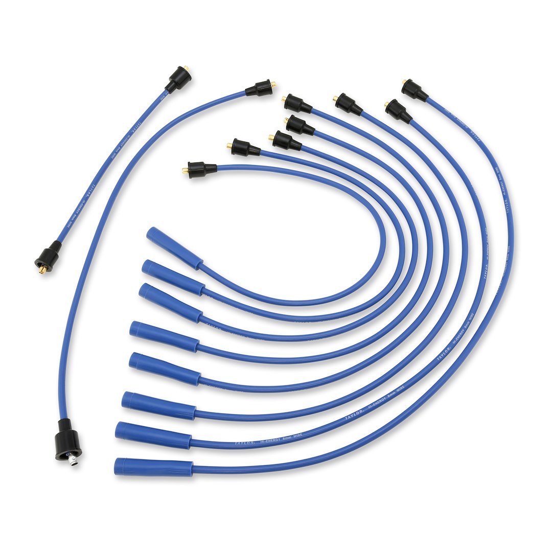 Taylor Cable Spark Plug Wire Set, High Energy Custom, Pre Assembled, Blue, 8 Millimeter Diameter, Silicone, Resistor Core – 64671