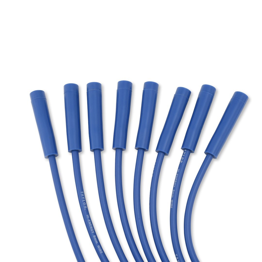 Taylor Cable Spark Plug Wire Set, High Energy Custom, Pre Assembled, Blue, 8 Millimeter Diameter, Silicone, Resistor Core – 64671