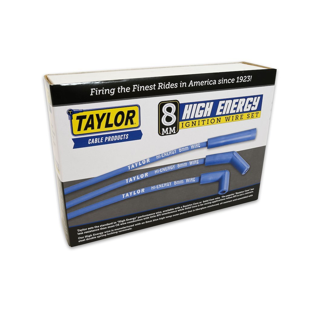 Taylor Cable Spark Plug Wire Set, High Energy Custom, Pre Assembled, Blue, 8 Millimeter Diameter, Silicone, Resistor Core – 64671