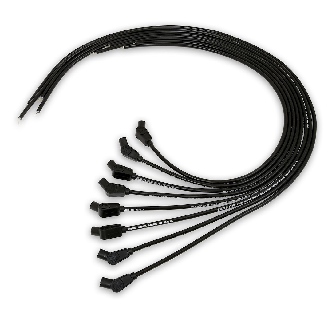 Taylor Cable Spark Plug Wire Set, Pro Wire Universal, Unassembled, Black, 8 Millimeter Diameter, Fiberglass Insulated Silicone, Wire Core – 70052