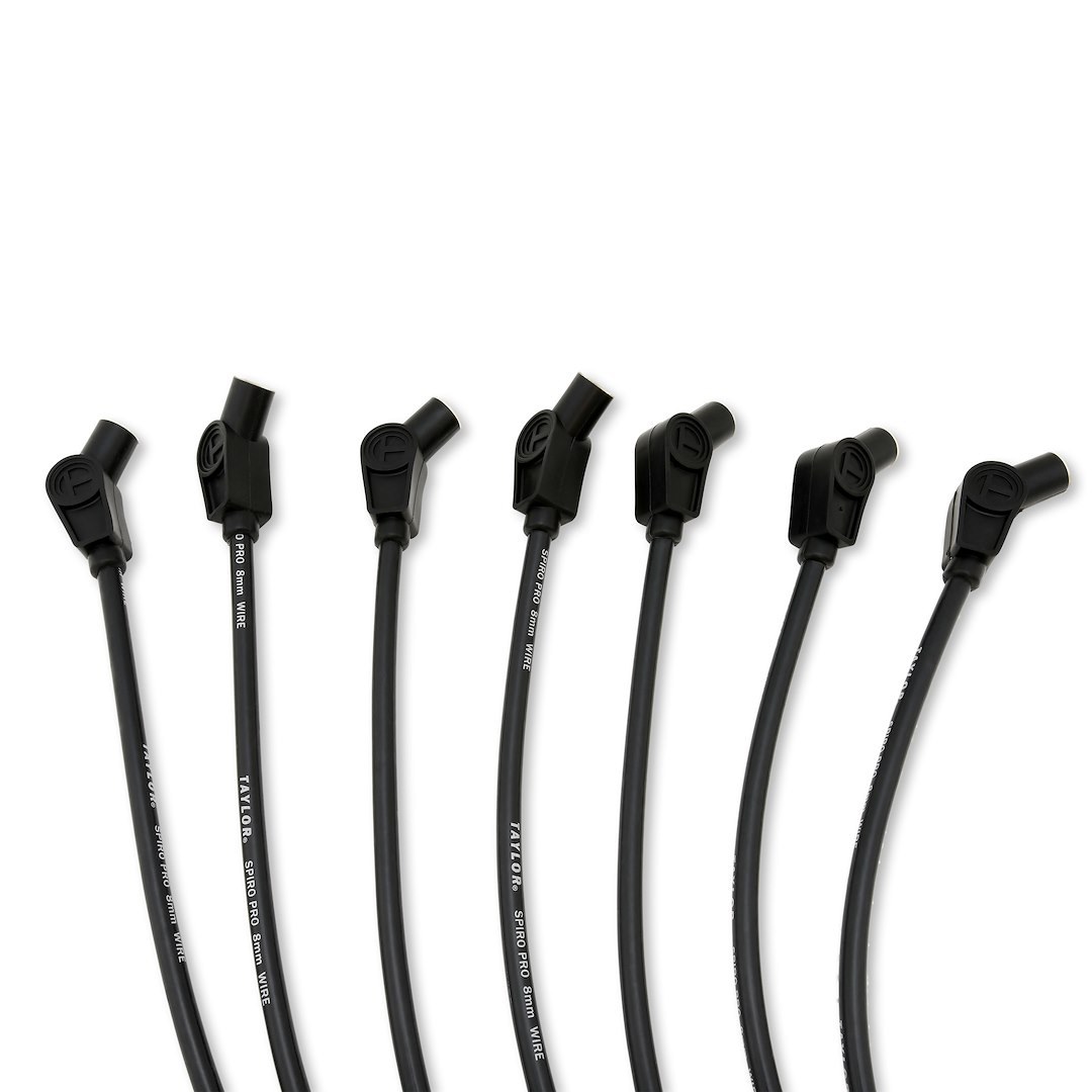 Taylor Cable Spark Plug Wire Set, Spiro-Pro Race-Fit, Pre Assembled, Black, 8 Millimeter Diameter, Fiberglass Insulated Silicone, Wire Core – 76032