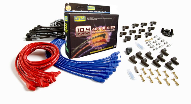 Taylor Cable Spark Plug Wire Set, 409 Pro Race, Pre Assembled, Red, 10.4 Millimeter Diameter, Silicone, Spiral Wound Core – 79206