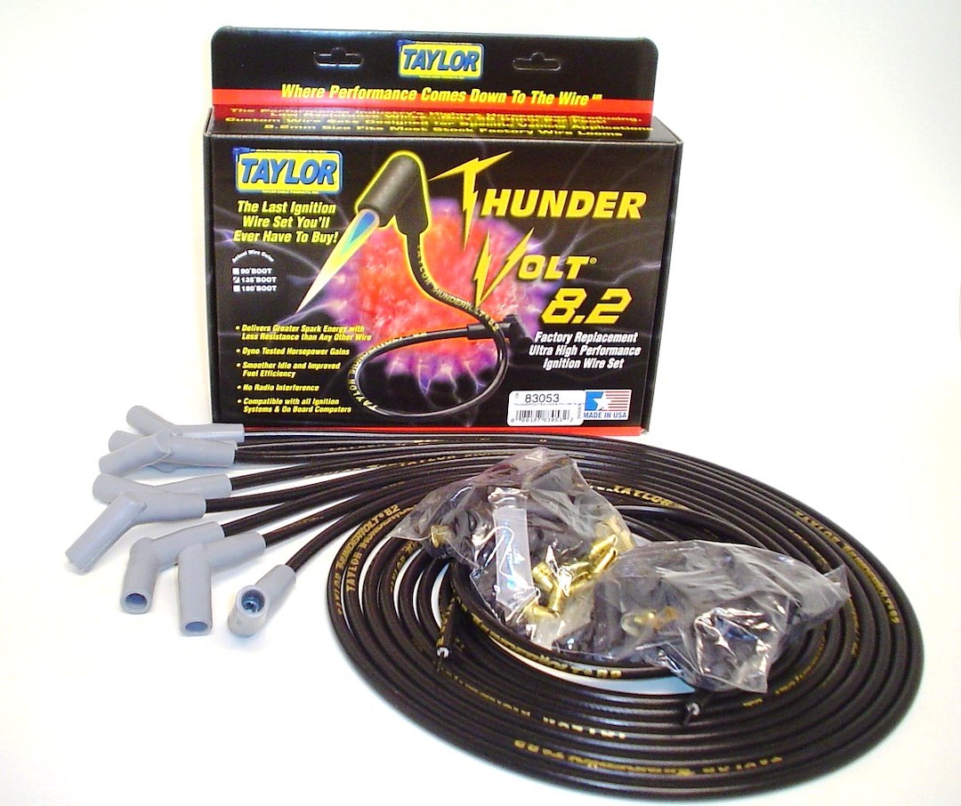 Taylor Cable Spark Plug Wire Set, Thundervolt 8.2 Universal, Unassembled, Black, 8.2 Millimeter Diameter, Zimplex Silicone – 83053