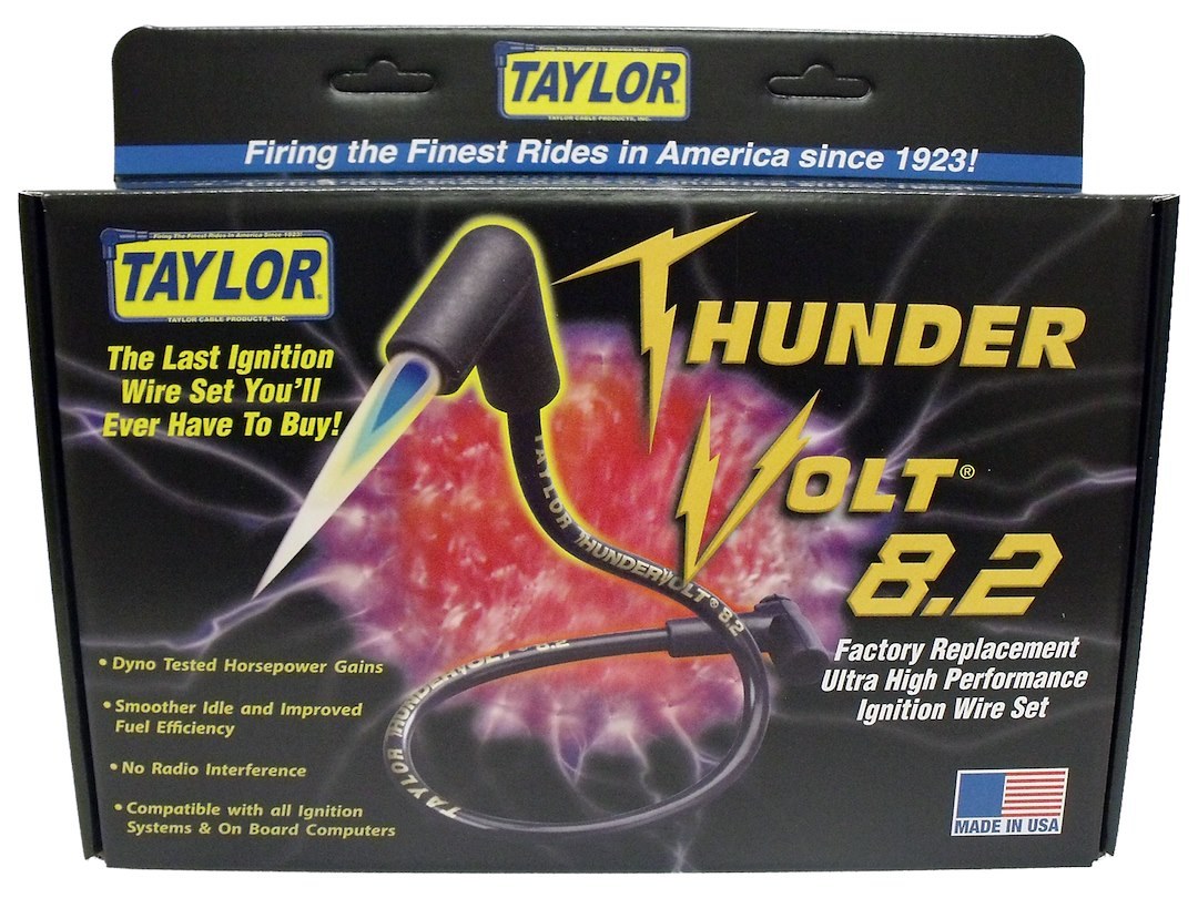 Taylor Cable Spark Plug Wire Set, Thundervolt 8.2 Universal, Unassembled, Black, 8.2 Millimeter Diameter, Zimplex Silicone – 83053