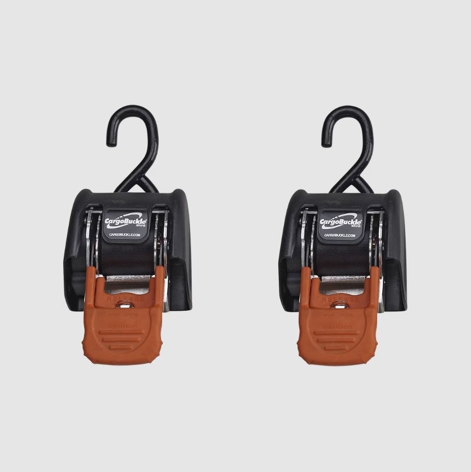 Trac Rac Tie Down Strap, Cargo Tie Down, 6 Foot Length, 3500 Pound Breaking Strength, With Ratchet, Black with Orange Buckle, Set of 2 – 28500XT