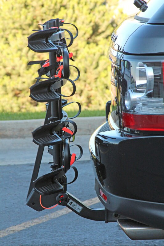 Trimax Bike Rack, Road-Max ™, 2 Inch Receiver Hitch Mount, Holds 4 Bikes, Up to 132 Pound Weight Capacity, Bike Wheel Rests on Straps – RMBR4
