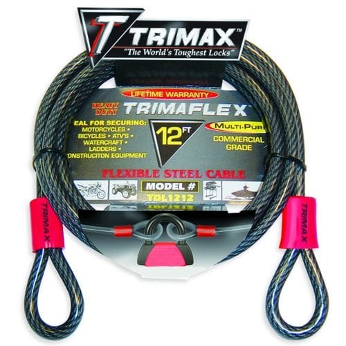Trimax Security Cable, Without Lock, 12 Foot Length X 12 Millimeter Diameter, Steel, Clear Vinyl Sleeve – TDL1212
