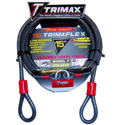 Trimax Security Cable, Without Lock, 15 Foot Length X 10 Millimeter Diameter, Steel, Clear Vinyl Sleeve – TDL1510