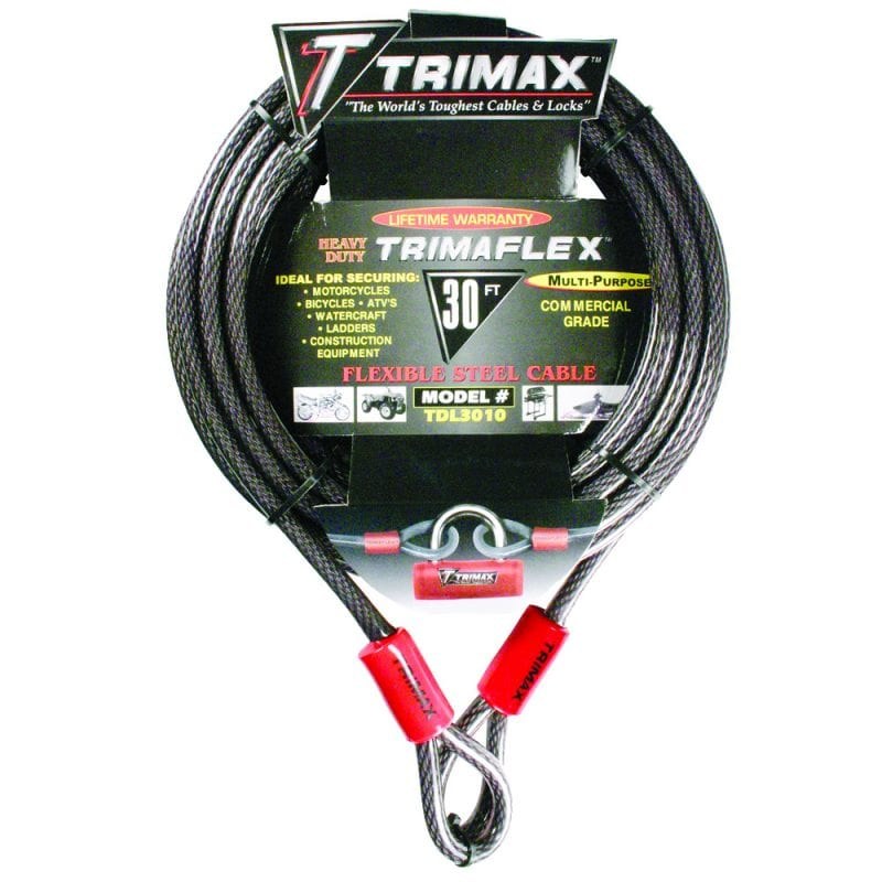 Trimax Security Cable, Without Lock, 30 Foot Length X 10 Millimeter Diameter, Steel, Clear Vinyl Sleeve – TDL3010