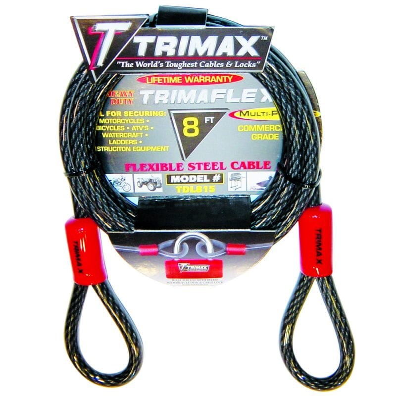 Trimax Security Cable, Without Lock, 8 Foot Length X 15 Millimeter Diameter, Steel, Clear Vinyl Sleeve – TDL815