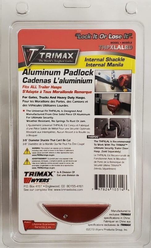 Trimax Padlock, Used for Gates/ Trucks and Heavy Duty Security Hasps, Key Type, 3/8 Inch Shackle Diameter, 2-7/8 Inch Diameter Lock Body – THPXLALRD