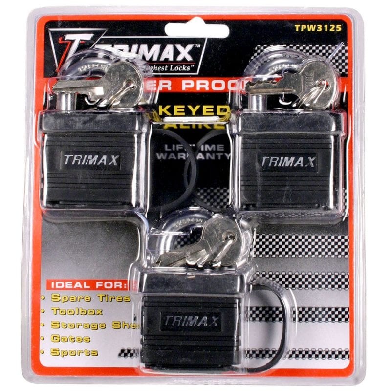 Trimax Padlock, Key Type, 5/16 Inch Diameter Shackle, 1-1/8 Inch Clearance Height, General Purpose, Steel, Square, With Protective Sleeve – TPW3125