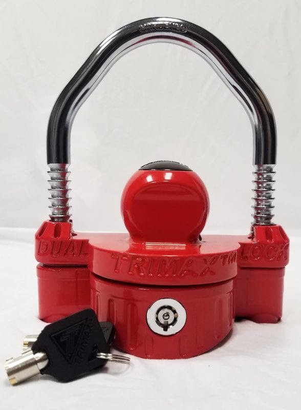 Trimax Trailer Coupler Lock, Hitch Ball and Clamp Type, 1-7/8 Inch to 2-5/16 Inch, Red, Steel Shackle, Single – UMAX25D