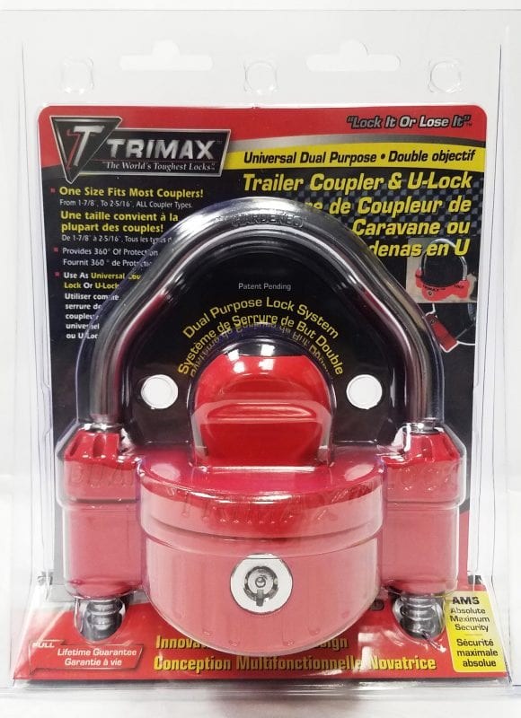 Trimax Trailer Coupler Lock, Hitch Ball and Clamp Type, 1-7/8 Inch to 2-5/16 Inch, Red, Steel Shackle, Single – UMAX25D