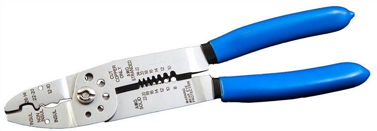 Southwire Wire Stripper, 8 to 22 Gauge Solid/ 10 to 24 Gauge Stranded, 6-IN-1, Strips and Cuts, Blue Handle, Stainless Steel – MP61