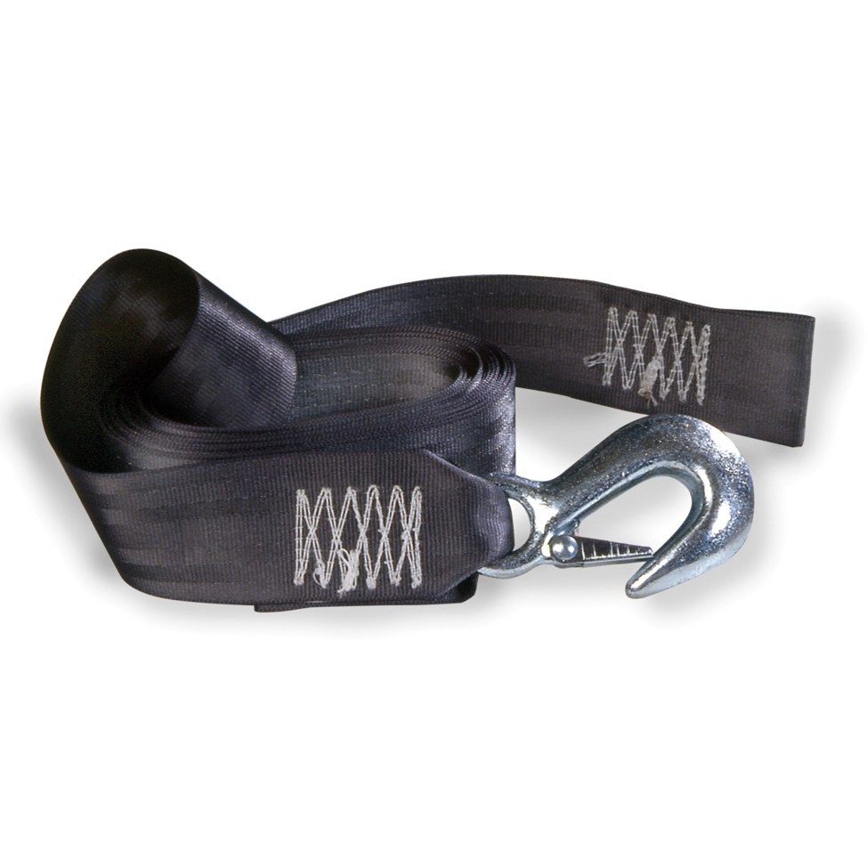 Tie Down Winch Hook Strap, 2 Inch Width X 20 Foot Length, 5000 Pound Tensile Strength, Polyester, With Forged Latch Hook – 50470