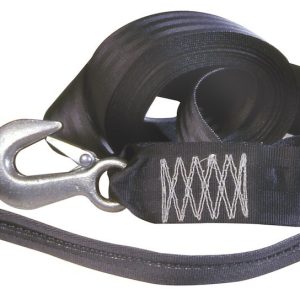Tie Down Winch Hook Strap, 2 Inch Width X 20 Foot Length, 5000 Pound Tensile Strength, Polyester, With Forged Latch Hook – 50470