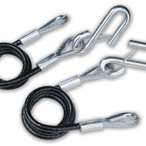 Tie Down Trailer Safety Cable, 5000 Pound Rated, 36 Inch Length, Galvanized Aircraft Steel/ Black Vinyl Jacketed, With Safety Latch Hook – 59541