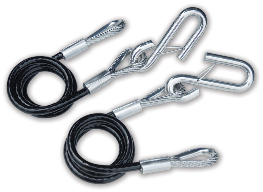 Tie Down Trailer Safety Cable, 5000 Pound Rated, 36 Inch Length, Galvanized Aircraft Steel/ Black Vinyl Jacketed, With Safety Latch Hook – 59541