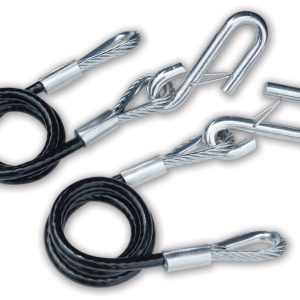 Tie Down Trailer Safety Cable, 5000 Pound Rated, 36 Inch Length, Galvanized Aircraft Steel/ Black Vinyl Jacketed, With Safety Latch Hook – 59541