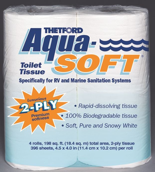 Thetford Toilet Tissue, Aqua-Soft ®, 2 Ply, 4 Roll Pack, 396 Sheets Per Roll – 03300