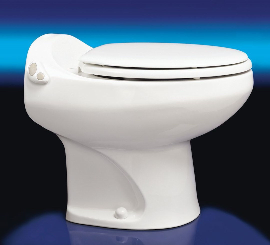Thetford Toilet, Aria ® Deluxe II, Permanent, High Profile, Elongated Seat with 17-1/2 Inch Seat Height, Push Button Flush Control – 19764