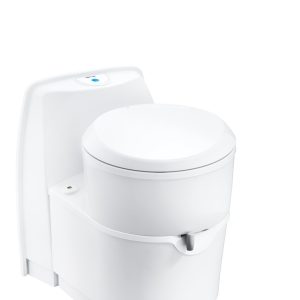 Thetford Toilet, Permanent Rotating, 4.75 Gallon Waste Water Tank, Round Seat with 19 Inch Seat Height, Push Button Flush Control – 200866SP