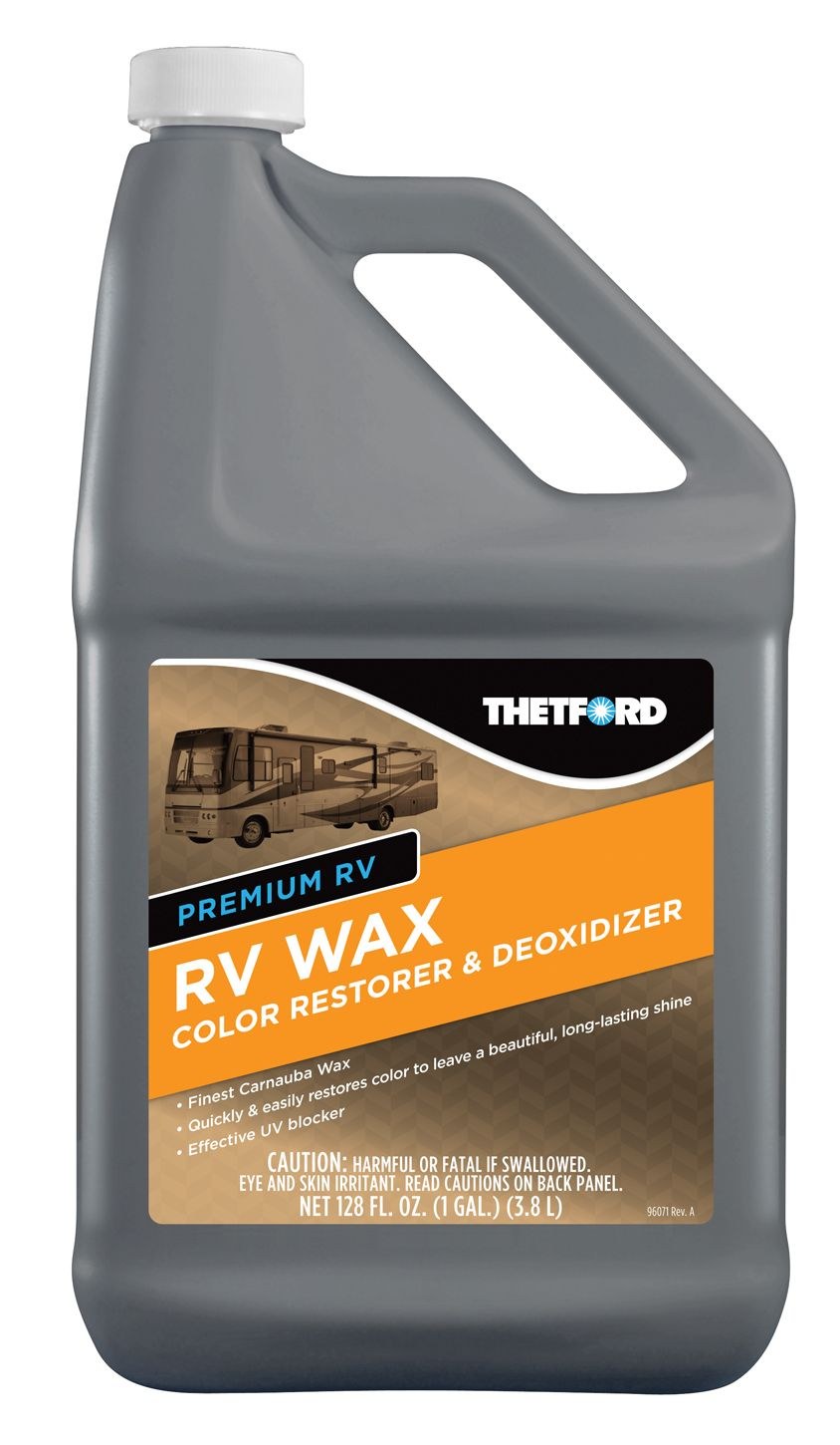 Thetford Car Wax, Liquid Carnauba, Removes Oxidation and Restores Color to Dull Surfaces, 1 Gallon Bottle, Without Applicator Pad – 32523