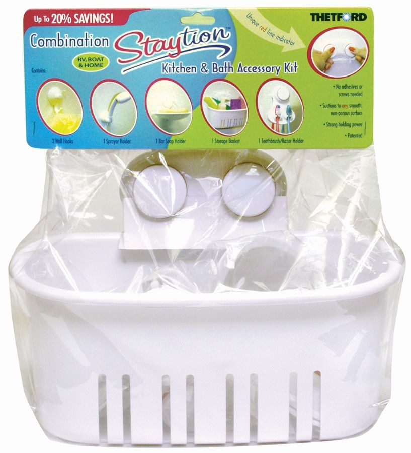 Thetford Toiletries Holder, Staytion ™, Use to Hold Soap Bottles/ Sponges/ Utensils/ Toothbrush/ Bar Soap/ Shower Head/ Hand Sprayer – 36700