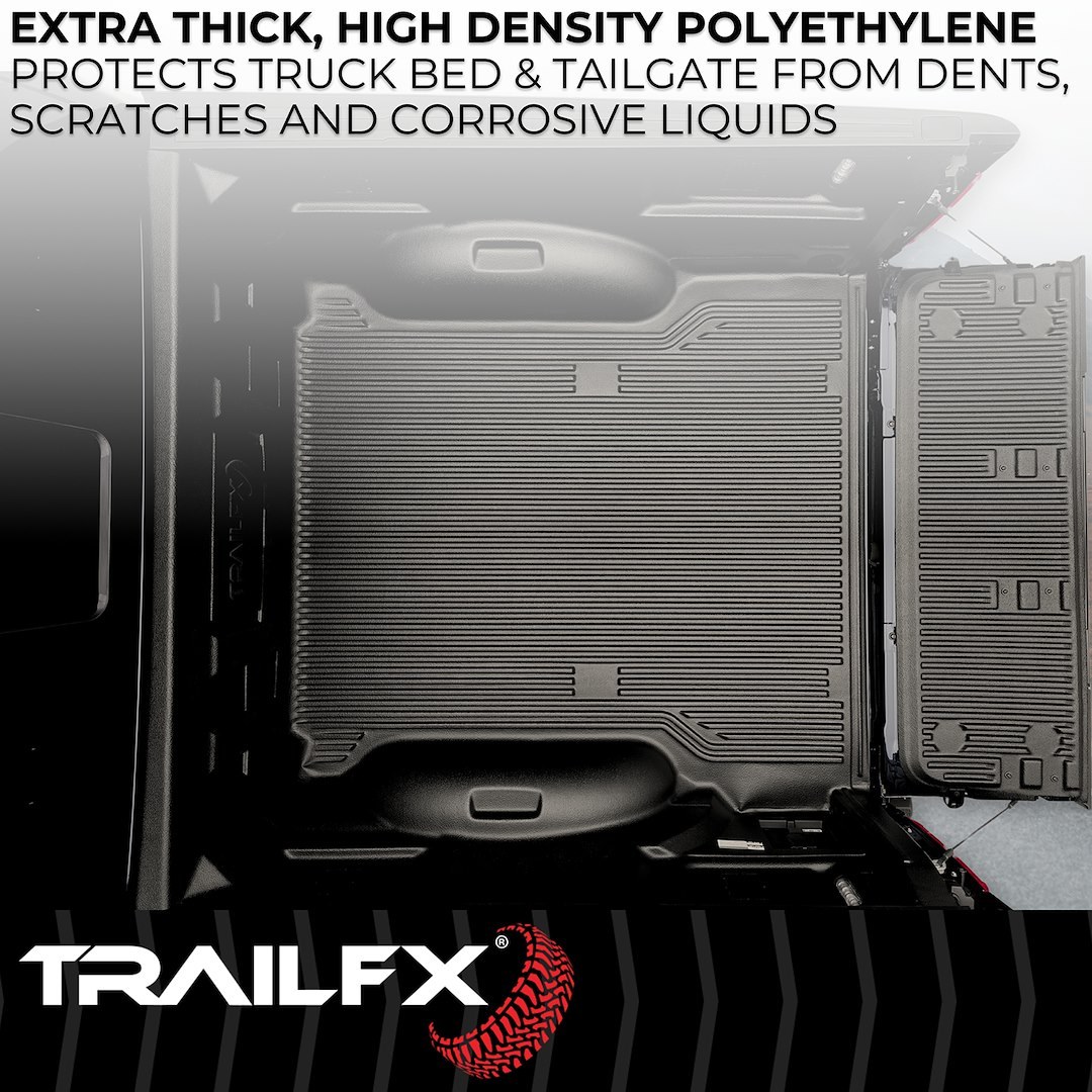 TrailFX Bed Liner, Tfx Bedliners, Drop-IN, Under Rail, Black, High-Density Polyethylene, With Tailgate Liner, With Hardware – D57U19X