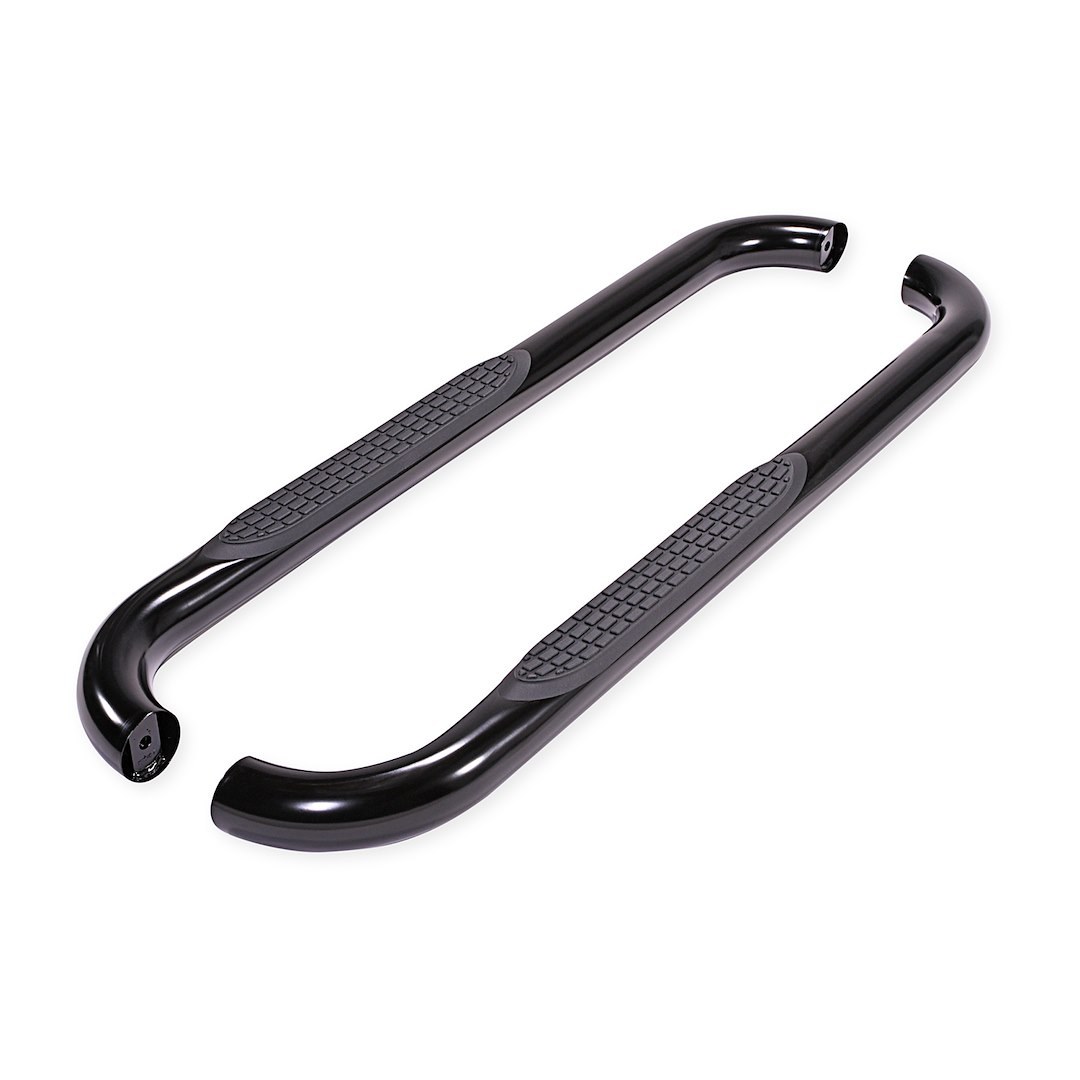 TrailFX Nerf Bar, Tfx Round Tube Side Steps, With Step Pads, 3 Inch Round Bent, Powder Coated, Black, Steel, With Plastic End Caps – 1160632073