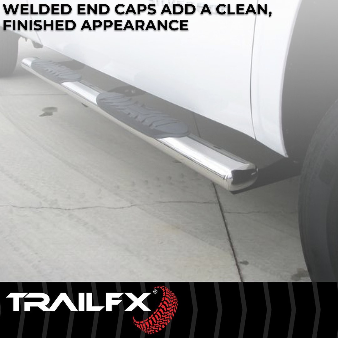 TrailFX Nerf Bar, Tfx 4″ Oval Tube Side Steps, With Step Pads, 4 Inch Oval Straight, Polished, Stainless Steel, With Welded End Caps – 2930313041