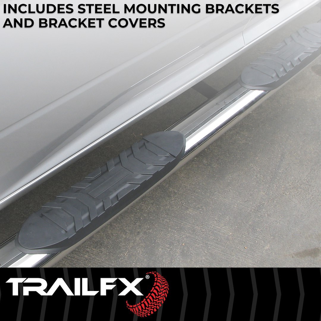TrailFX Nerf Bar, Tfx 4″ Oval Tube Side Steps, With Step Pads, 4 Inch Oval Straight, Polished, Stainless Steel, With Welded End Caps – 2930313041