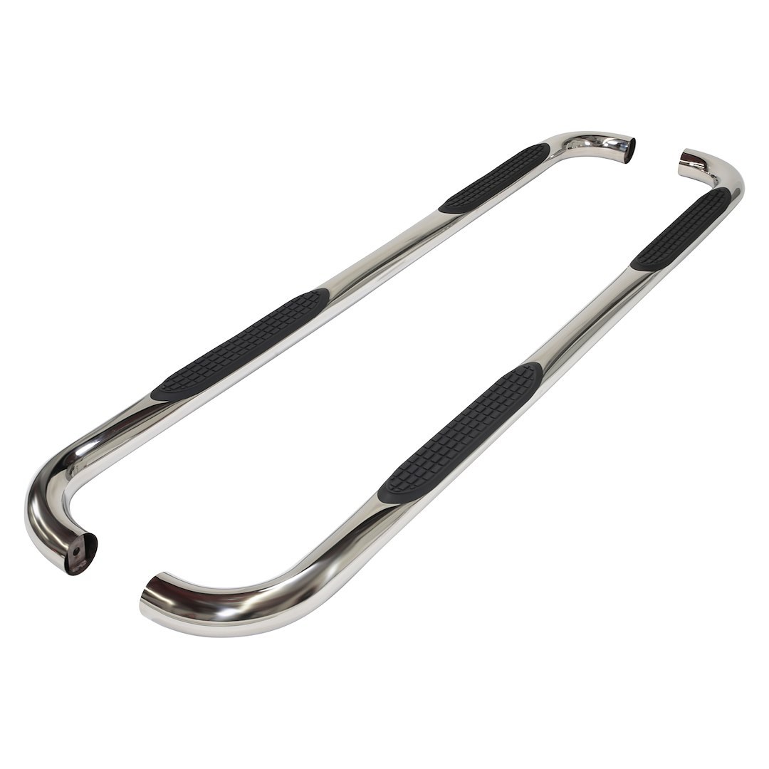 TrailFX Nerf Bar, Tfx Round Tube Side Steps, With Step Pads, 3 Inch Round Bent, Polished, Stainless Steel, Without End Caps – A0030S